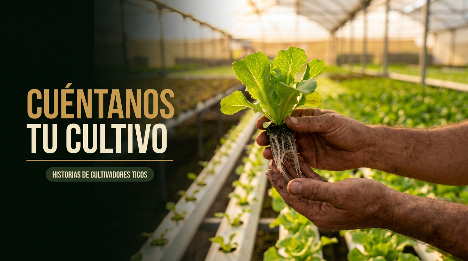 Manos sosteniendo una plántula de lechuga con raíz limpia en un invernadero costarricense