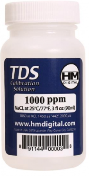 Solución de calibración de TDS de 1000 ppm de medidores digitales HM, 3 oz (90 ml)