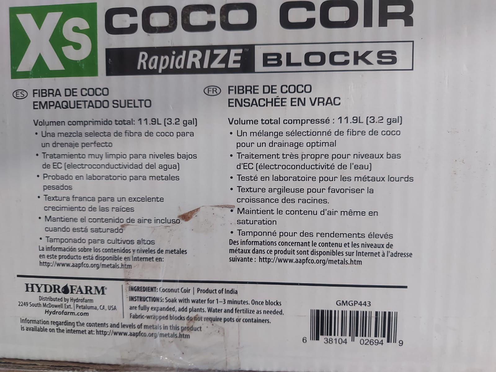 GROW!T Coco comercial, bloque RapidRIZE de 4"x4"x3" 