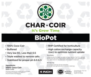 BioPot de fibra de coco de carbón, 4 pulgadas