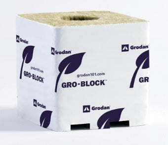 Grodan Gro Block Mejorado GR10 Grande 4" con Agujero (SIN ENVOLTURA) CAJA 4" x 4" x 4", caja de 24 tiras