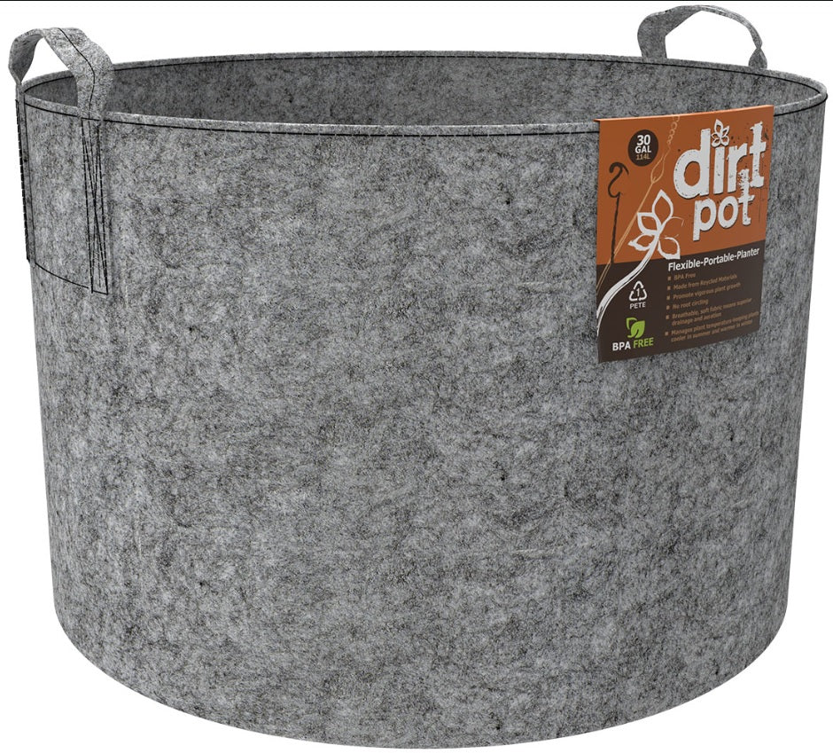 Dirt Pot Flexible Portable Planter, Grey, 30 gal, with handles