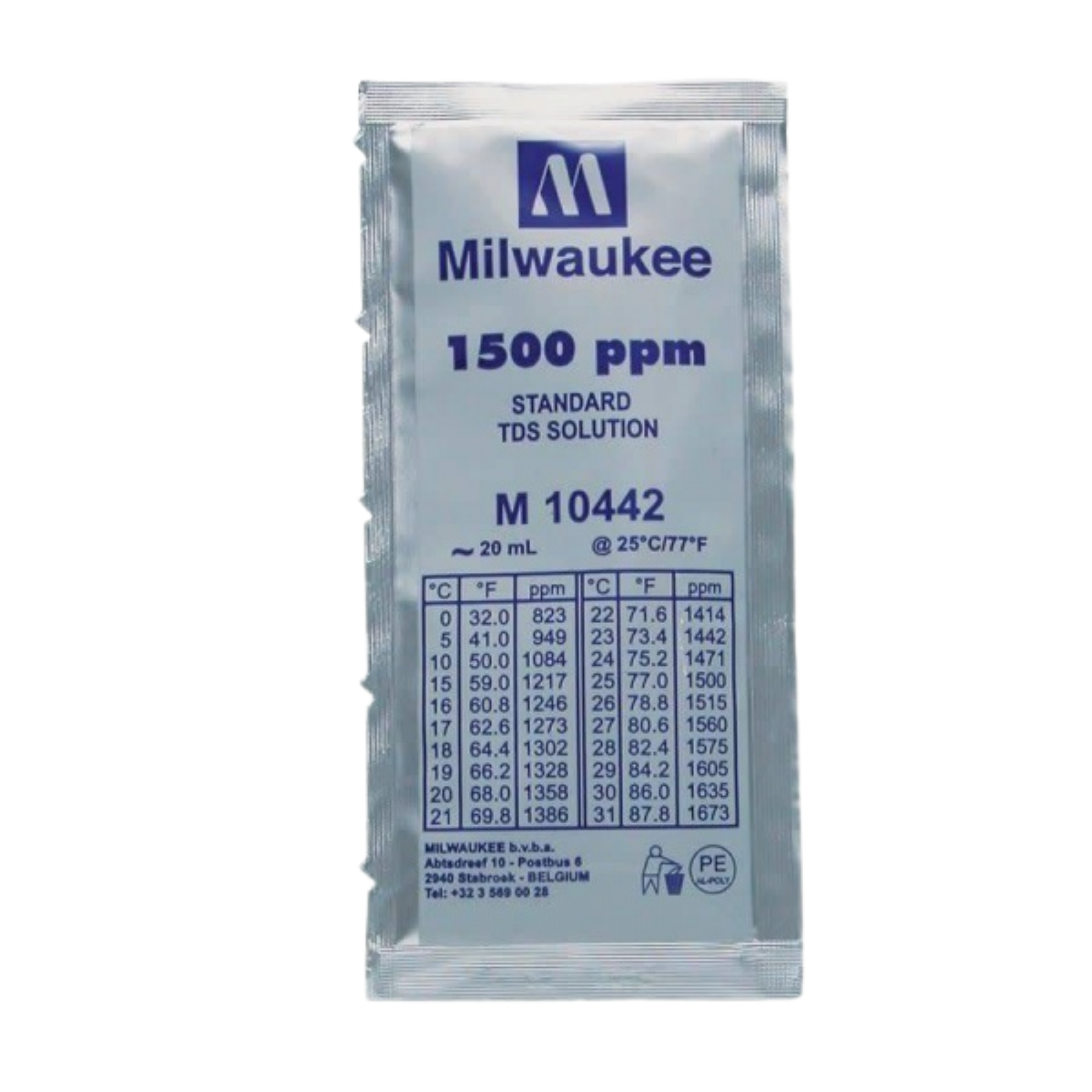Solución de calibración TDS de 1500 ppm de Milwaukee, 20 ml por unidad