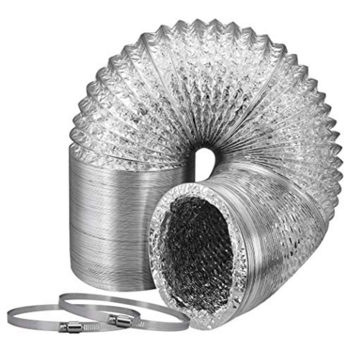 4 in, 25 ft Aluminum Ducting, Double Layers, 2 pcs Clamps included