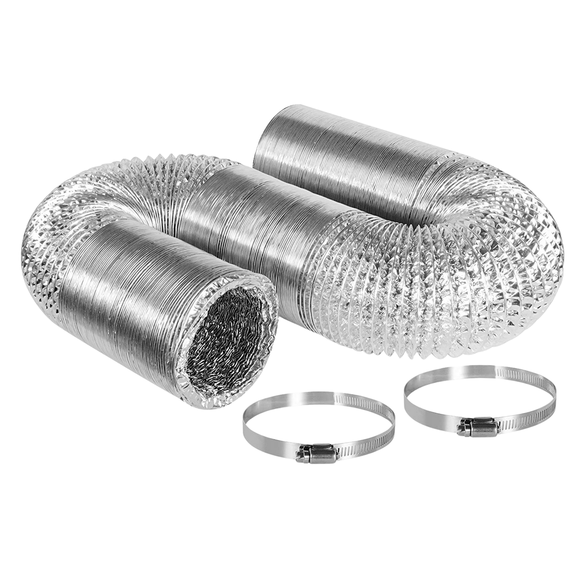 6 in, 25 ft Aluminum Ducting, Double Layers, 2 pcs Clamps included