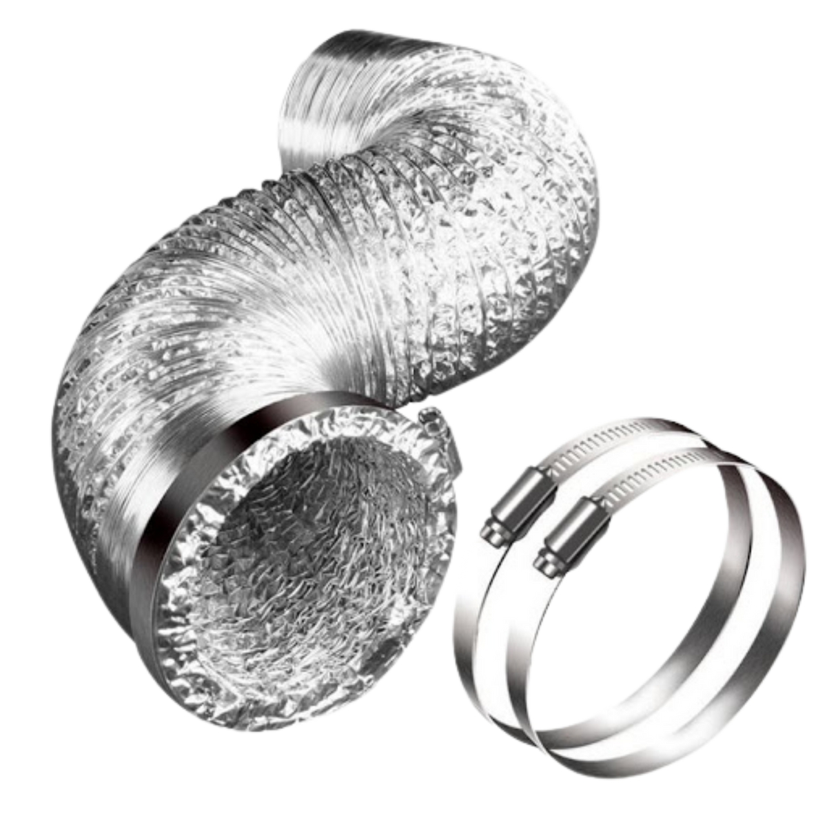 8 in, 25 ft Aluminum Ducting, Double Layers, 2 pcs Clamps included