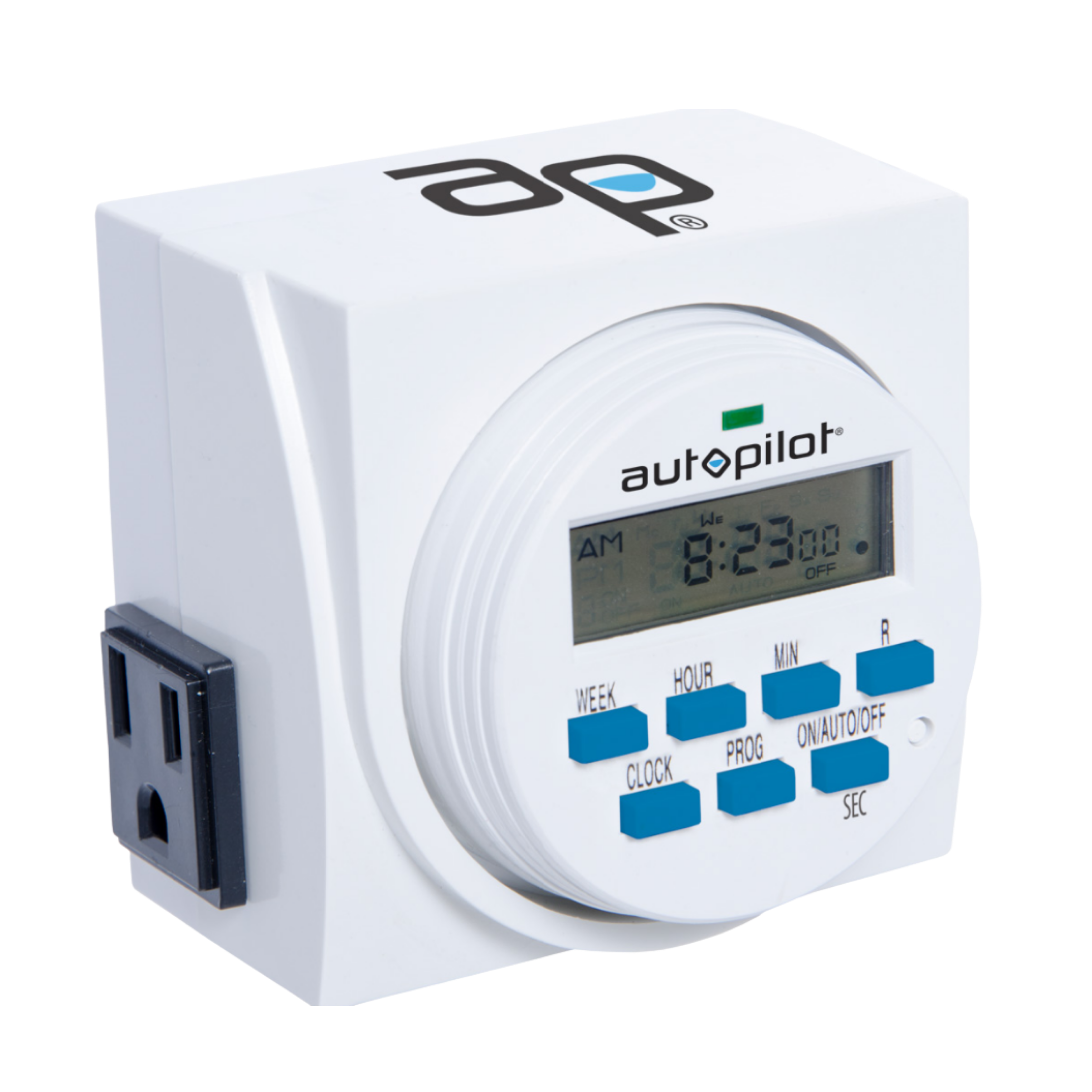 Temporizador programable digital con conexión a tierra de 7 días de salida dual para piloto automático, 1725 W, 15 A, 1 segundo de encendido/apagado
