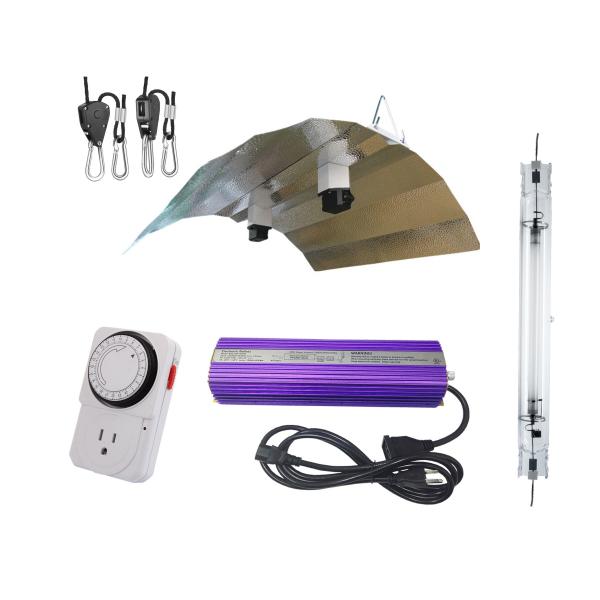 600 w DE Wing Reflector Grow Light Kit. Includes DE HPS Lamp, Timer, Hanger, Reflector, Ballast