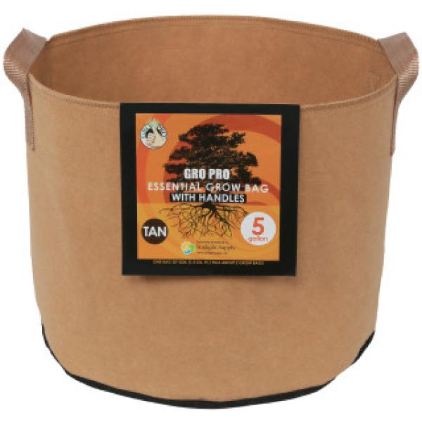 Gro Pro Essential Round Fabric Pot w/ Handles 5 Gallon - Tan