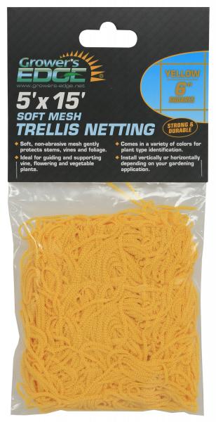 Grower's Edge Soft Mesh Trellis Netting 5 ft x 15 ft w/ 6 in Squares Yellow