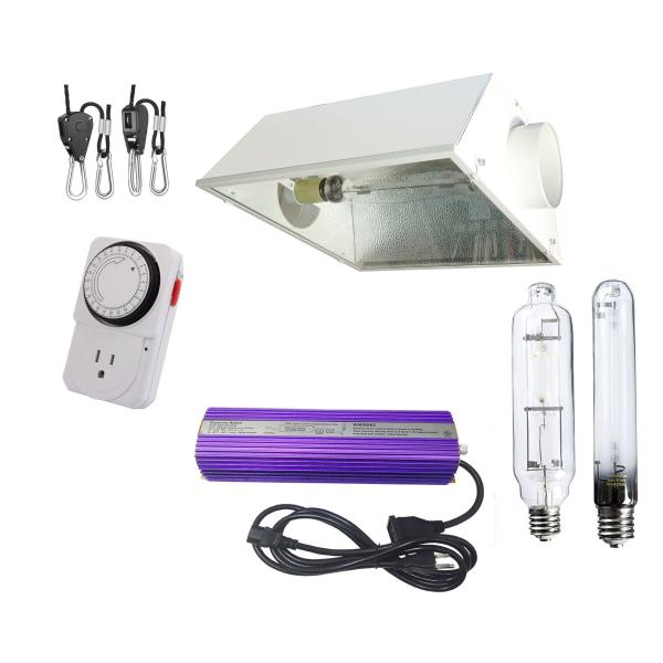 400 w, 6 in Air Cool Hood Grow Light Kit. Includes HPS, MH, Timer, Hanger, Reflector, Ballast - Pachamama Indoor Farming Culture