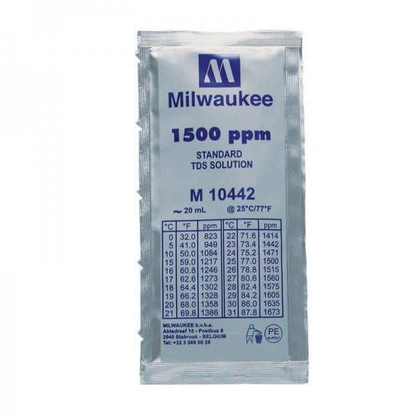 Solución de calibración TDS de 1500 ppm de Milwaukee, 20 ml por unidad